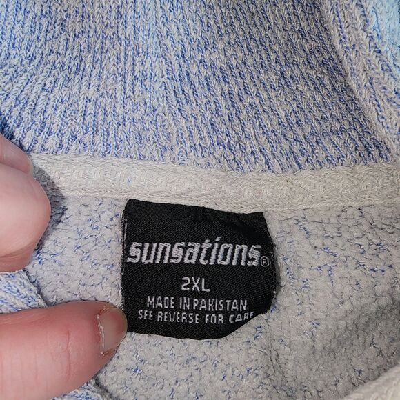 Sunsations Unisex Light Blue Terry Cloth Full Zip Hoodie Long Beach Size 2XL - Picture 3 of 10